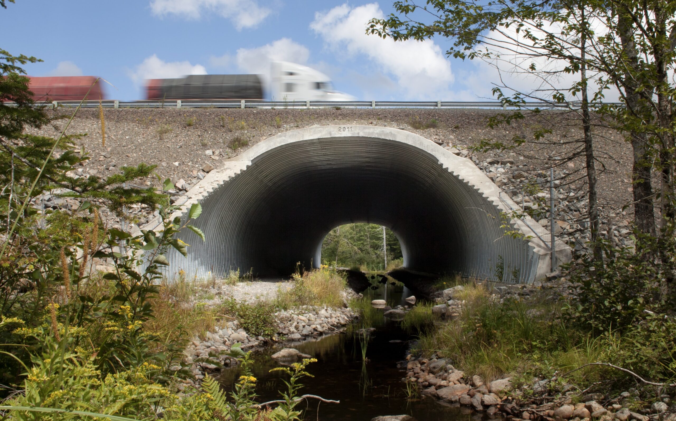 Through view of highway wildlife underpass