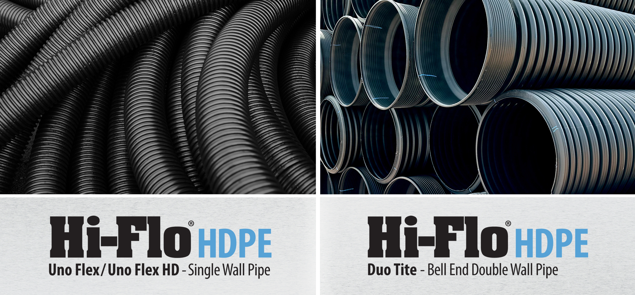 Views of HDPE Uno and Duo Tite wall drainage pipes