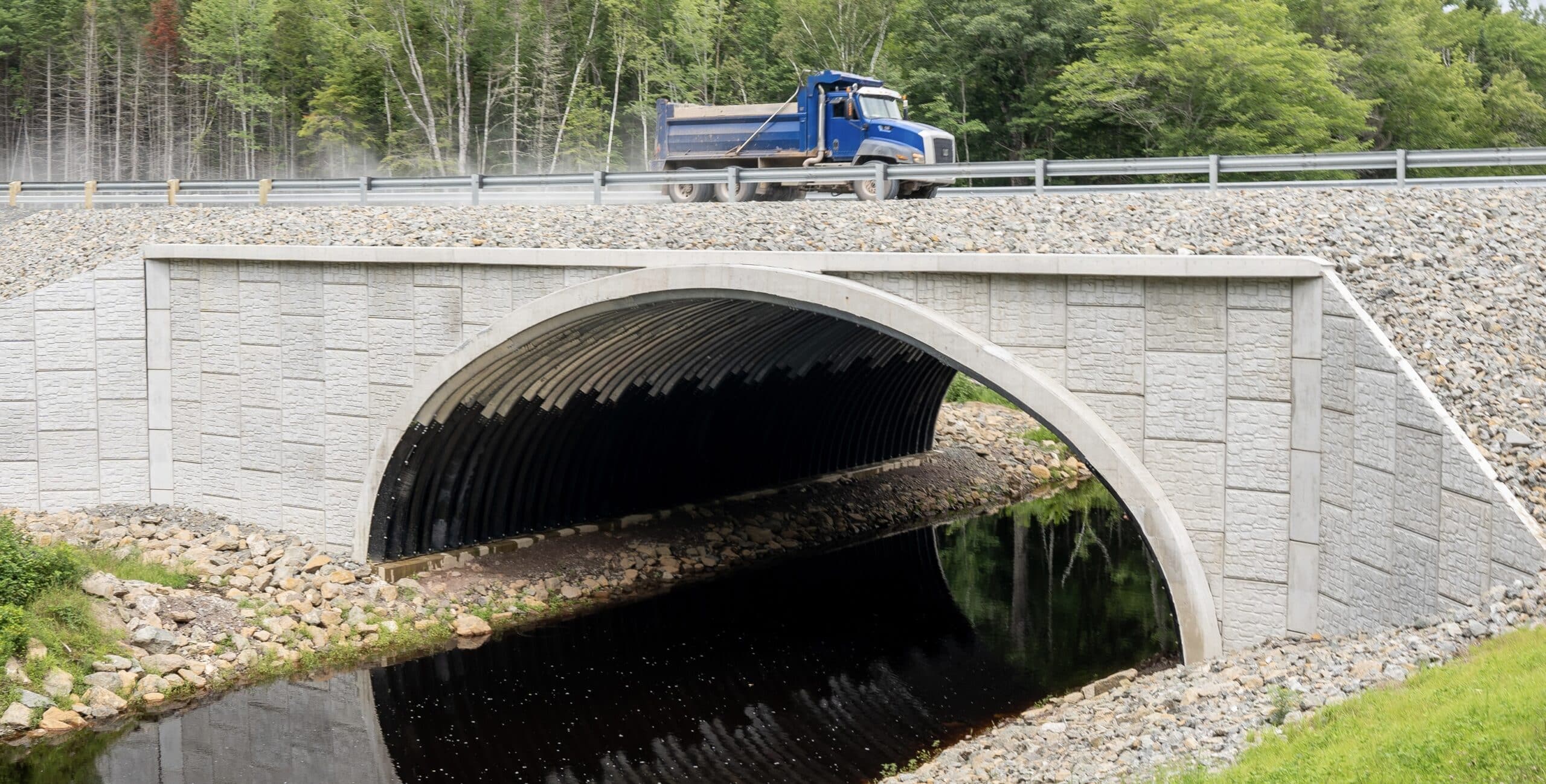 Angled view of highway stream crossing