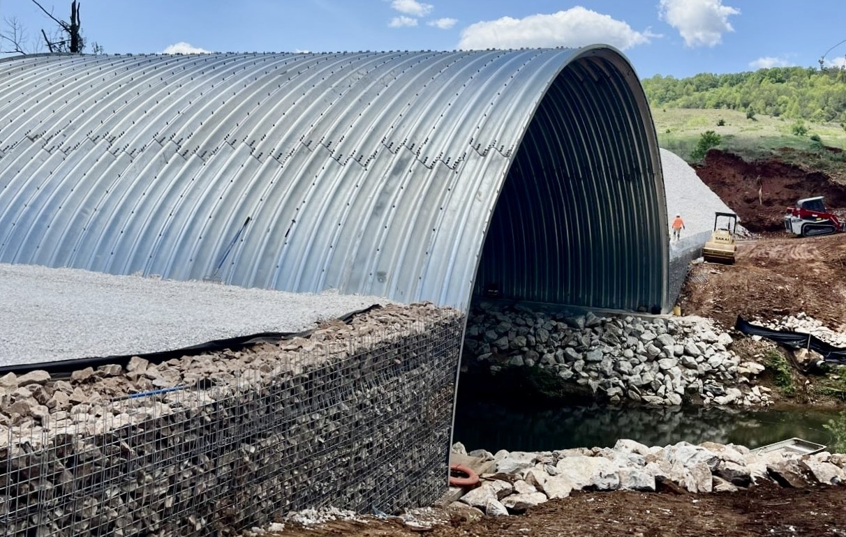 Angled view of haul road stream crossing installation
